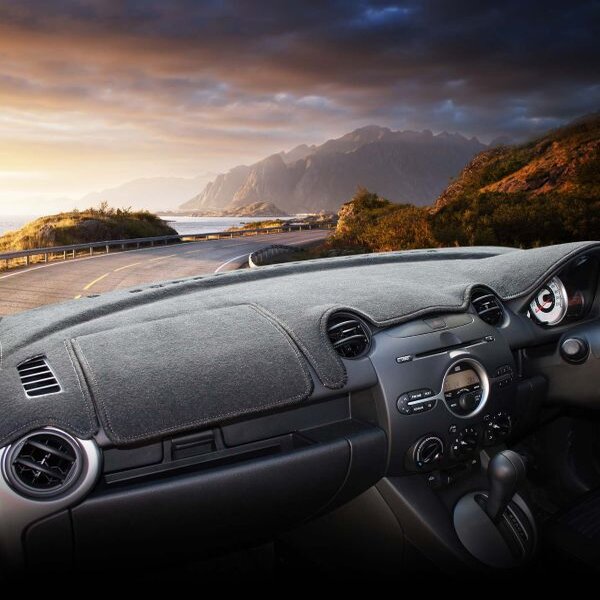 internal view from the car on the road showcasing dash mat